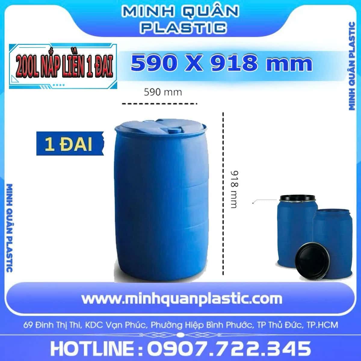 Thùng Phuy Nhựa 200L Nắp Liền